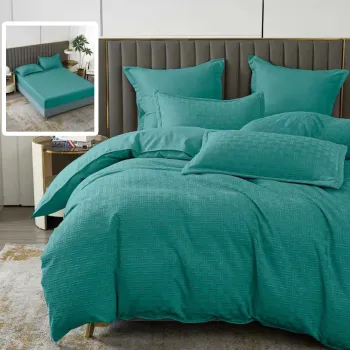 Lenjerie de pat natur uni stripe 6 piese cu husa (turcoaz) imagine