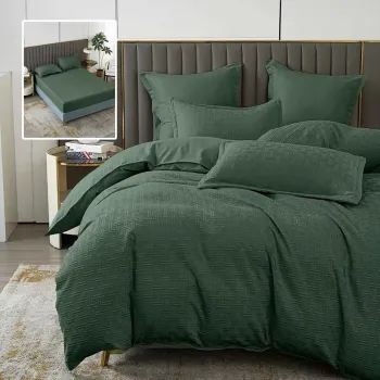 Lenjerie de pat natur uni stripe 6 piese cu husa (verde) imagine