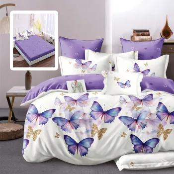 Lenjerie finet 6 piese cu husa - 160x200 si 180x200 (violete-vh) imagine