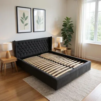 Pat Chesterfield tapitat cu catifea, cu somiera fixa 120x200 imagine