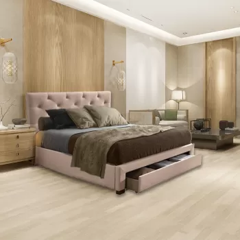 Pat tapitat, cu 2 sertare depozitare si somiera fixa, 160x200, Lars, Bej imagine