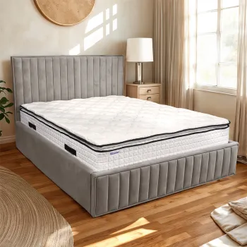 Pat tapitat cu lada de depozitare si cadru metalic, 180x200- Alma imagine