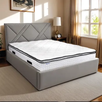 Pat tapitat cu lada de depozitare si cadru metalic, 180x200- Victoria imagine