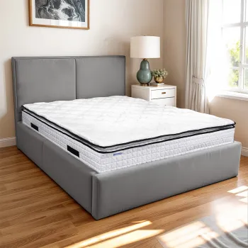 Pat tapitat cu lada de depozitare si cadru metalic, 90x200- Adele imagine