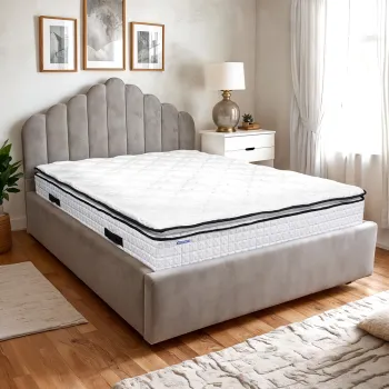 Pat tapitat cu lada de depozitare si cadru metalic, 90x200- Iris imagine