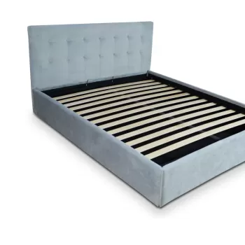 Pat tapitat cu material textil 200 x 200 , cu somiera fixa, Culoare Gri, Kurt imagine