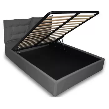 Pat tapitat cu piele ecologica, 140 x 200, cu sertar lenjerii si somiera rabatabila, Culoare Alb, Otto imagine