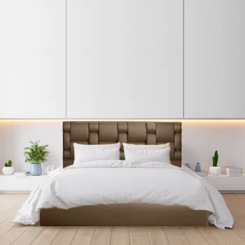 Pat tapitat, cu somiera rabatabila si lada de depozitare, 140x200, Bjorn, Maro imagine