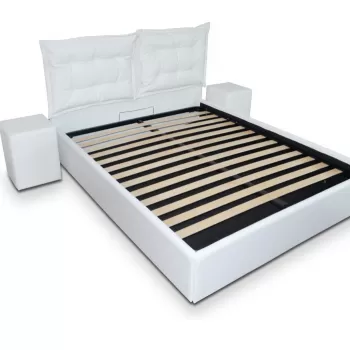 Pat tapitat Otto, piele ecologica, cu somiera fixa, 140x200, Culoare Alb, Ortopedicus imagine