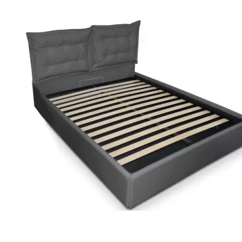 Pat tapitat Otto, piele ecologica, cu somiera fixa, 160x200, Culoare Gri, Ortopedicus imagine