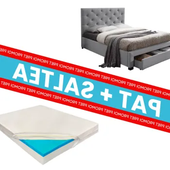 Set pat tapitat cu 2 sertare Lars si saltea ortopedica Aloe Vera, Doua Fete, Ergomed- 180x200 imagine