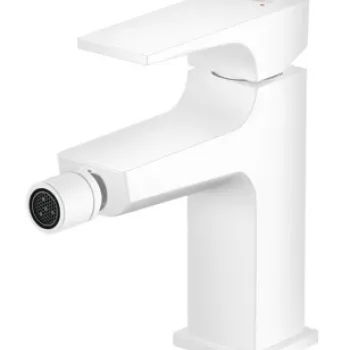 Baterie bideu Hansgrohe Metropol cu ventil push-open alb mat imagine