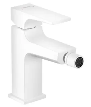 Baterie bideu Hansgrohe Metropol cu ventil push-open alb mat imagine