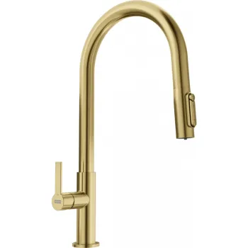 Baterie bucatarie 3 cai Franke Maris Clear Water cu dus extractibil Gold imagine