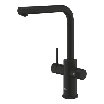 Baterie bucatarie cu 3 cai Grohe Blue Pure Minta  inalta  tip L  dus extractabil  negru mat imagine