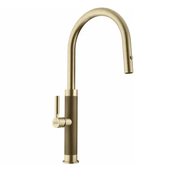 Baterie bucatarie Franke Mythos Masterpiece J cu dus extractibil auriu imagine