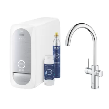 Baterie bucatarie Grohe Blue Home cu pipa C si sistem de filtrare Starter Kit crom imagine