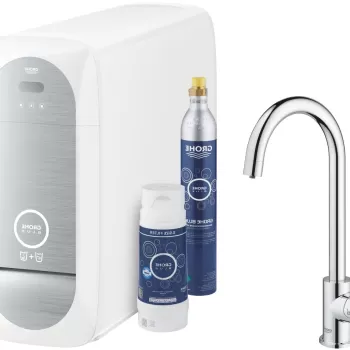 Baterie bucatarie Grohe Blue Home cu pipa C sistem de filtrare racire si carbogazificare crom imagine