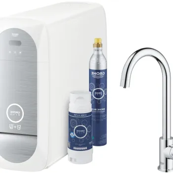 Baterie bucatarie Grohe Blue Home cu pipa C  sistem de filtrare  racire si carbogazificare  crom imagine