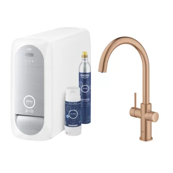 Baterie bucatarie Grohe Blue Home cu pipa C sistem filtrare starter kit brushed warm sunset imagine