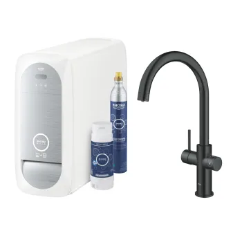 Baterie bucatarie Grohe Blue Home cu pipa C  sistem filtrare  starter kit  velvet black imagine