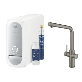 Baterie bucatarie Grohe Blue Home cu pipa L  sistem filtrare  starter kit  brushed hard graphite imagine