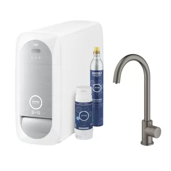 Baterie bucatarie Grohe Blue Home Mono cu pipa C sistem de filtrare brushed hard graphite imagine