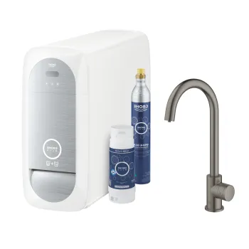 Baterie bucatarie Grohe Blue Home Mono cu pipa C  sistem de filtrare  brushed hard graphite imagine