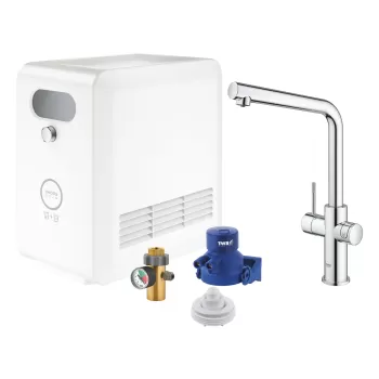 Baterie bucatarie Grohe Blue Professional cu pipa L sistem filtrare starter kit crom imagine
