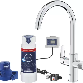 Baterie bucatarie Grohe Blue Pure BauCurve cu sistem filtrare Ultrasafe starter kit crom imagine