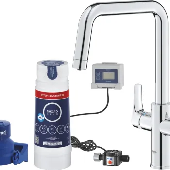 Baterie bucatarie Grohe Blue Pure Start cu pipa C  sistem filtrare Ultrasafe  starter kit  crom imagine