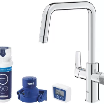 Baterie bucatarie Grohe Blue Pure Start cu pipa U sistem filtrare starter kit crom imagine
