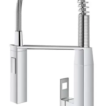 Baterie bucatarie Grohe Eurocube cu pipa flexibila ProfiSpray crom imagine
