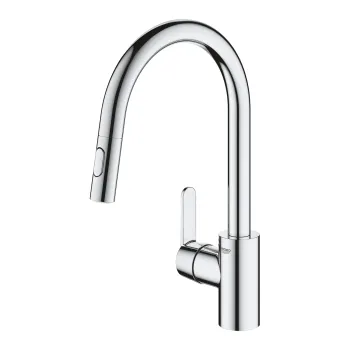 Baterie bucatarie Grohe Get cu dus extractibil dual spray  pipa C  crom imagine