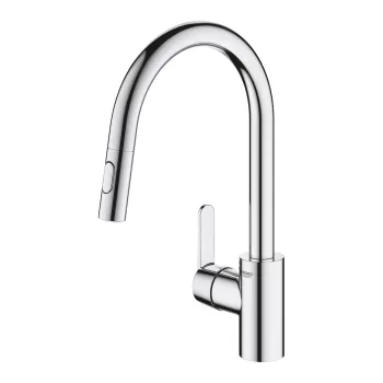 Baterie bucatarie Grohe Get cu dus extractibil dual spray pipa C crom imagine