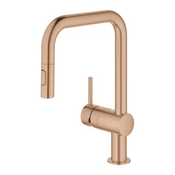 Baterie bucatarie Grohe Minta cu dus extractibil dual spray pipa U brushed warm sunset imagine