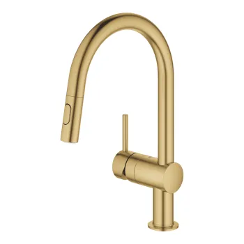 Baterie bucatarie Grohe Minta cu dus extractibil pipa C brushed cool sunrise imagine