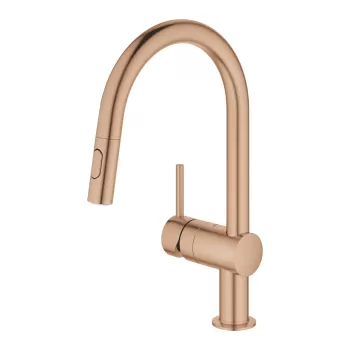 Baterie bucatarie Grohe Minta cu dus extractibil pipa C brushed warm sunset imagine