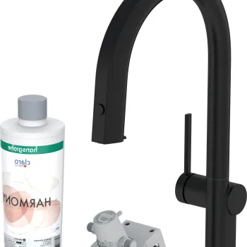 Baterie bucatarie Hansgrohe Aqittura M91 210 cu 3 cai si sistem filtrare dus extractibil 1 jet si sBox negru mat imagine