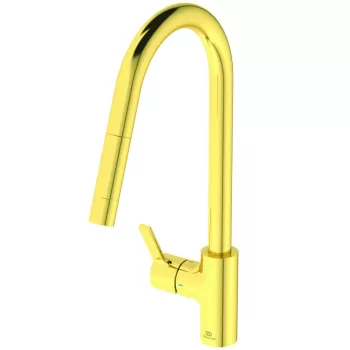 Baterie bucatarie Ideal Standard Gusto 235mm dus extractibil pipa R rotativa brushed gold imagine