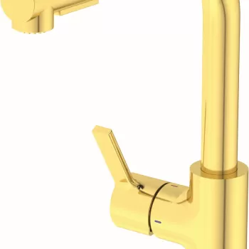 Baterie bucatarie Ideal Standard Gusto 295mm pipa extractibila L rotativa brushed gold imagine