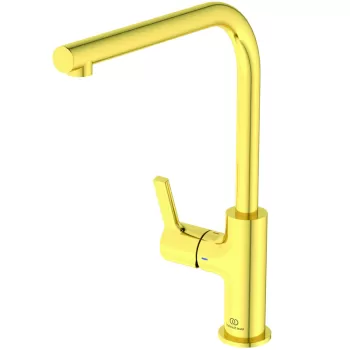 Baterie bucatarie Ideal Standard Gusto 303mm pipa tubulara L rotativa brushed gold imagine