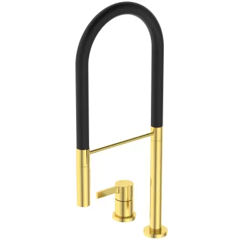 Baterie bucatarie Ideal Standard Gusto semi-pro din 2 elemente 142mm pipa flexibila cu dus brushed gold imagine