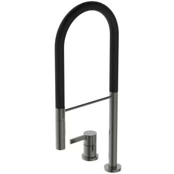 Baterie bucatarie Ideal Standard Gusto semi-pro din 2 elemente 142mm pipa flexibila cu dus magnetic grey imagine