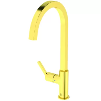 Baterie bucatarie Ideal Standard Gusto Square 306mm pipa tubulara R rotativa brushed gold imagine