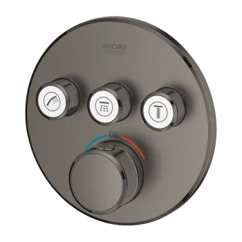 Baterie cada - dus termostatata Grohe Grohtherm SmartControl Round cu 3 functii  montaj incastrat  necesita corp ingropat  brushed hard graphite imagine