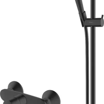 Baterie cada Hansgrohe Vernis Blend cu set de dus 100 Vario EcoSmart cu bara S Puro 65cm negru mat imagine