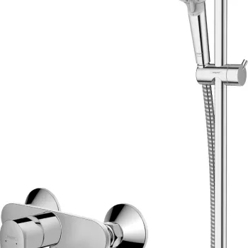 Baterie cada Hansgrohe Vernis Blend cu set de dus Vario EcoSmart cu bara 65cm crom imagine