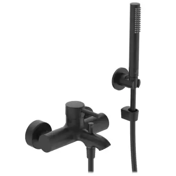 Baterie cada Ideal Standard Ceraline cu para furtun si agatatoare de dus negru mat imagine