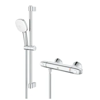 Baterie dus termostatata Grohe Grohtherm 1000 cu set de dus Tempesta Cube  crom imagine